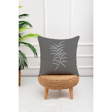 Menesa Home Gri Kırık Kuru Kır Çiçeği Yaprak Desenli Dijital Baskılı Koltuk Kırlent Yastık Kılıfı
