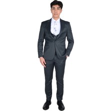 Cengiz Inler Armür Desen Kırlangıç Yaka Kruvaze Yelekli Erkek Takım Elbise