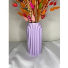 Love Candle Dekor Lila Vazo Çizgili Vazo Dekoratif Vazo Çiçeklik Kuru Çiçek Vazo