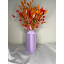 Love Candle Dekor Lila Vazo Çizgili Vazo Dekoratif Vazo Çiçeklik Kuru Çiçek Vazo