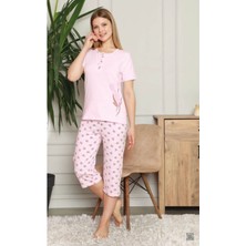 Den Tasarım Hediyelik Lale ve Gül Desen Pembe Kapri Pijama Takımı