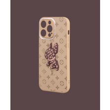 3D Kabartmalı Krem Renk Telefon Kılıfı - DK199 - iPhone 14