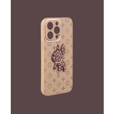 3D Kabartmalı Krem Renk Telefon Kılıfı - DK199 - iPhone 14