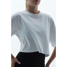 George Phoenix Pure Comfort - Beyaz Rahat Kesim %100 Pamuklu Basic Crop Tişört