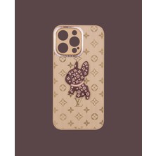 3D Kabartmalı Krem Renk Telefon Kılıfı - DK199 - iPhone 14 Pro