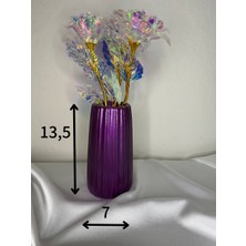 Love Candle Dekor Mürdüm Vazo, Dekoratif Vazo, Kuru Çiçek Vazo, Bohem Büyük Boy Çizgili Vazo Mor Vazo
