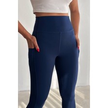 Balenbi Haute Kadın Yüksek Bel Lacivert Toparlayıcı Çift Cepli Leggings Fitness Tayt 1090