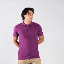 BafacoTekstil Pamuklu Mor Polo Yaka T-Shirt Erkek / Kadın
