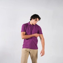 BafacoTekstil Pamuklu Mor Polo Yaka T-Shirt Erkek / Kadın