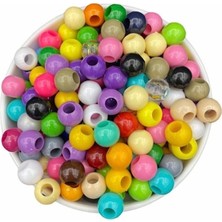 14 mm Karışık Renkli Plastik Boncuk Renkli Geniş Delik Makrome Boncuğu (100gr~ 90-100 Adet Boncuk)