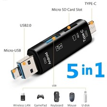 Daniska 5'i 1 Arada USB Tip C / USB / Mikro USB / Tf / Sd Hafıza Kartı Okuyucu Otg Adaptörü