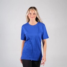 BafacoTekstil %100 Pamuklu Saks Mavi Basic T-Shirt Erkek / Kadın