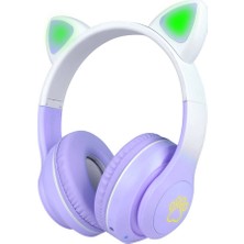 Zore Stn-28 Pro Kedi Kulaklı Tasarımlı Rgb Işıklı Bluetooth Kulaklık-Mor