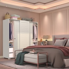 Dekorex SRG231-6-BEYAZ 3 Kapaklı 6 Çekmeceli Sürgülü Gardırop