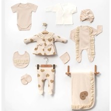 Beruflic Kalp Baskılı Fisto Yaka Kutulu 10 Parça Hastane Çıkışı Zıbın Seti %100 Pamuk