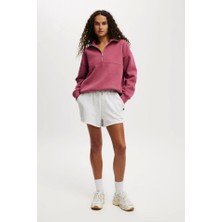 Mrps Oversize Yarım Farmuarlı Yakalı Basic Sweatshirt - Gül Kurusu