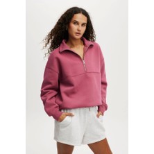 Mrps Oversize Yarım Farmuarlı Yakalı Basic Sweatshirt - Gül Kurusu