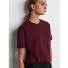 Dilvin 30312 Dekoratif Dikişli Bisiklet Yaka T-Shirt-Kahve
