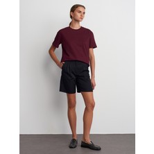 Dilvin 30312 Dekoratif Dikişli Bisiklet Yaka T-Shirt-Kahve