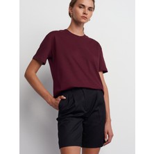 Dilvin 30312 Dekoratif Dikişli Bisiklet Yaka T-Shirt-Kahve