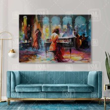 SML Tablo Restaurantta Piyano Çalan Kadın Dans Eden Romantik Çift Haenraets Willem Müzik Yatay Kanvas Tablo