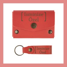 Miaju Nar Çiçeği, Isminize Özel Cüzdan Ve Anahtarlık Set, Kişisel Hediyelik, Şık Deri Cüzdan Seti