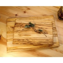 Woodhub 2 Li Set Zeytin Ağacı Doğal Ahşap Kesme Sunum Et Ekmek Sebze Doğrama Mutfak Tahtası