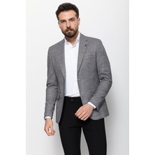 Dokulu Siyah Renk Slim Fit Mono Yaka Erkek Ceket