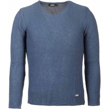 Lase Mavi Slim Fit Bisiklet Yaka Uzun Kollu Erkek Triko