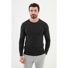 Desenli Antrasit Slim Fit Bisiklet Yaka Erkek Triko Kazak
