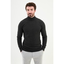 Dokulu Antrasit Slim Fit Yarım Balıkçı Yaka Erkek Triko Kazak