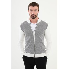 Desenli Ekru Slim Fit Hakim Yaka Yün Erkek Hırka