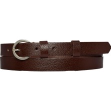GoDeri Deri, Gümüş Tokalı Ince 2 cm Koyu Kahverengi Kadın Kemeri; Elbise, Pantolon Kemeri_kilt