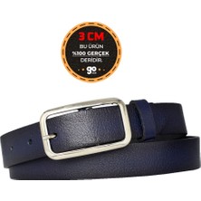 Goderi %100 Hakiki Deri, Gümüş Tokalı Lacivert 3 cm Kadın Kemeri, Pantolon Kemeri, Şort Kemeri 3CMKDN50
