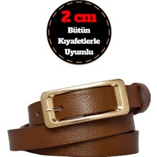GoDeri Deri, Renk Tokalı Ince 2 cm Açık Kahverengi Kadın Kemeri; Elbise, Pantolon Kemeri_dikd