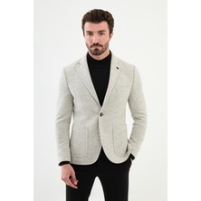 Düz Gri Slim Fit Torba Cep Mono Yaka Yün Erkek Ceket