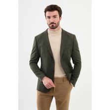 MCR Düz Haki Slim Fit Torba Cep Mono Yaka Punto Dikiş Erkek Ceket