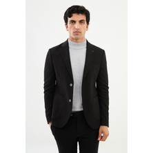 MCR Desenli Siyah Slim Fit Torba Cep Mono Yaka Erkek Ceket