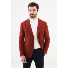 MCR Düz Kiremit Rengi Slim Fit Torba Cep Geniş Yaka Punto Dikiş Erkek Ceket