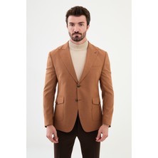 MCR Düz Kamel Rengi Slim Fit Torba Cep Geniş Yaka Punto Dikiş Erkek Ceket