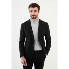 MCR Düz Siyah Slim Fit Torba Cep Geniş Yaka Punto Dikiş Erkek Ceket