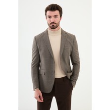 MCR Desenli Kahverengi Slim Fit Mono Yaka Yün Erkek Ceket