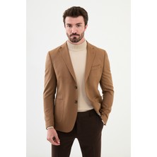 Düz Kamel Rengi Slim Fit Torba Cep Mono Yaka Punto Dikiş Erkek Ceket