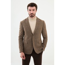 MCR Kırçıllı Kahverengi Slim Fit Mono Yaka Klasik Yün Erkek Ceket