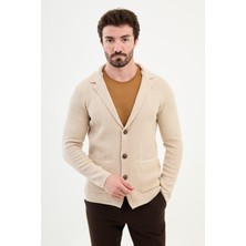 MCR Desenli Bej Slim Fit Yün Erkek Triko Ceket