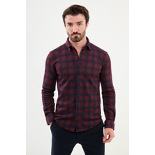 Kareli Bordo Slim Fit Yün Erkek Gömlek