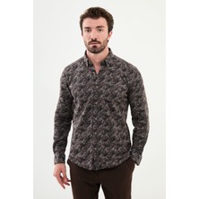 Desenli Siyah Slim Fit Yün Erkek Gömlek