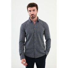 Çizgili Lacivert Slim Fit Yün Erkek Gömlek
