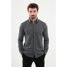 Çizgili Siyah Slim Fit Yün Erkek Gömlek