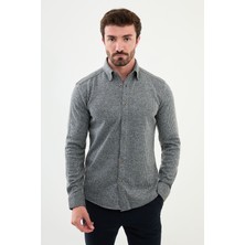Çizgili Haki Slim Fit Yün Erkek Gömlek